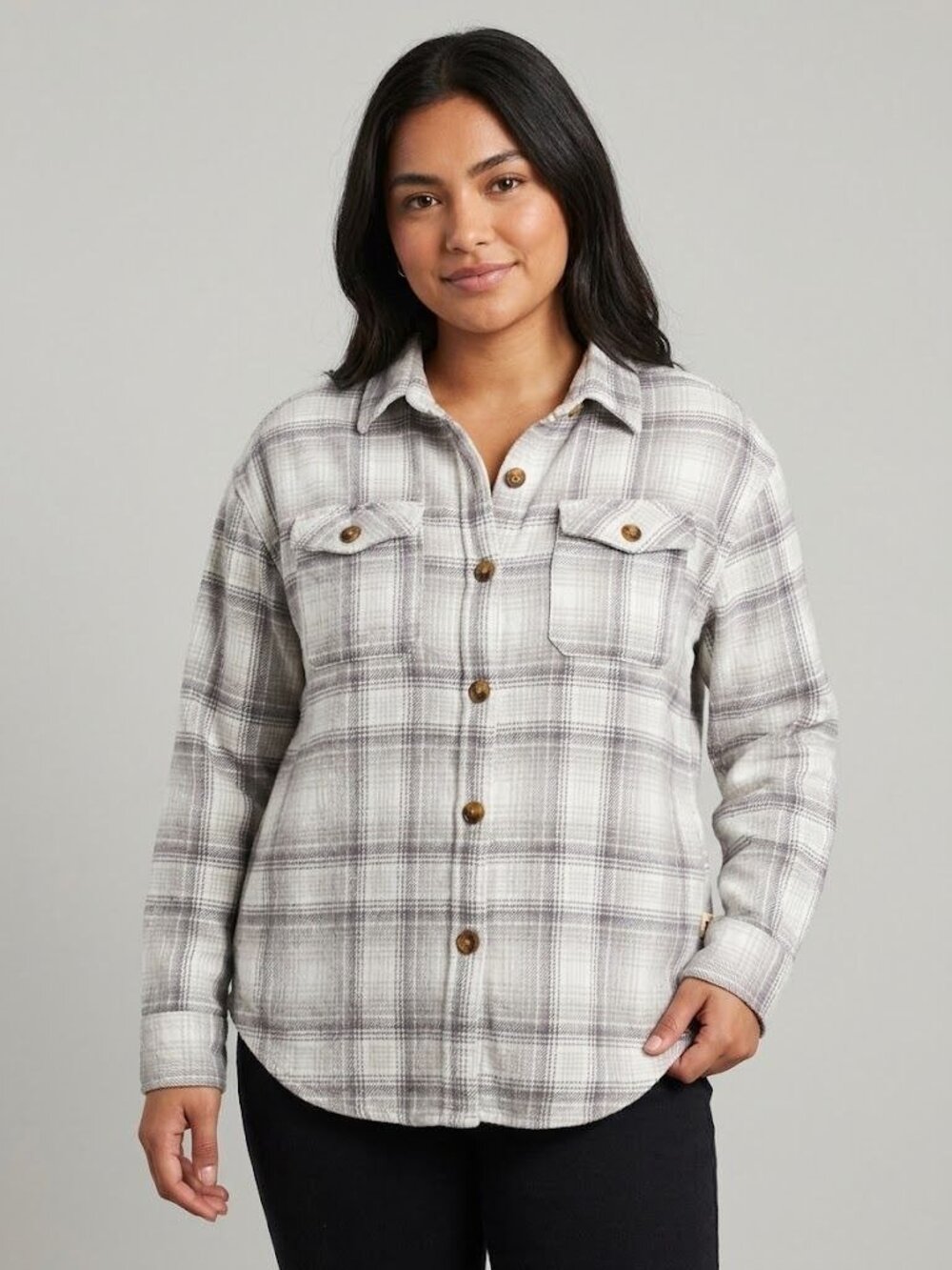 Hollister Women’s Boyfriend Fit Plaid Button-Up Flannel Shirt S Gray Long Sleeve